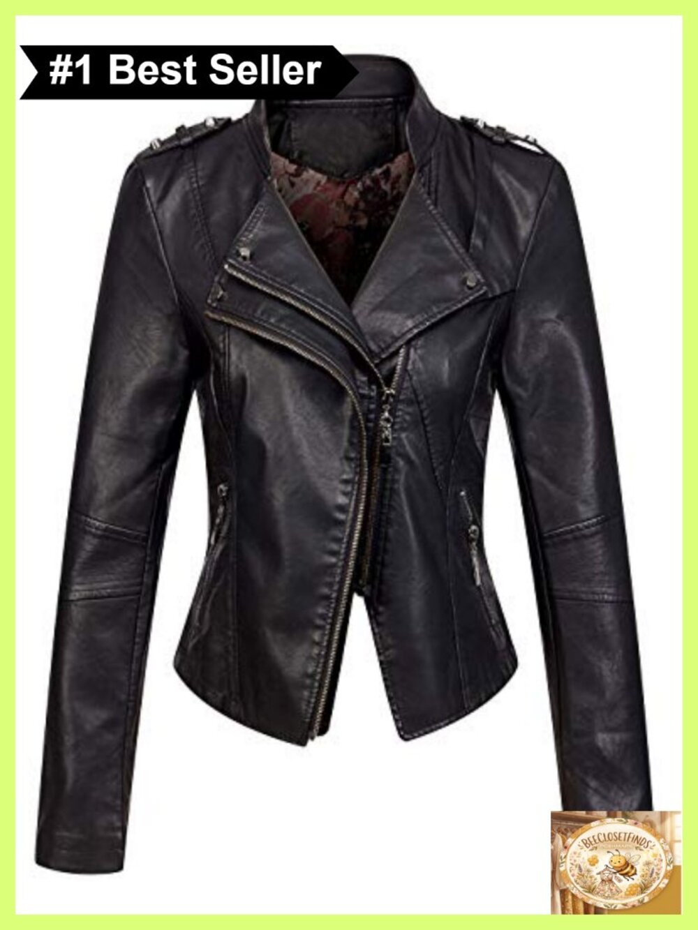 Faux Leather Asymmetric Zip Cropped Moto Jacket Slim Fit Band Collar